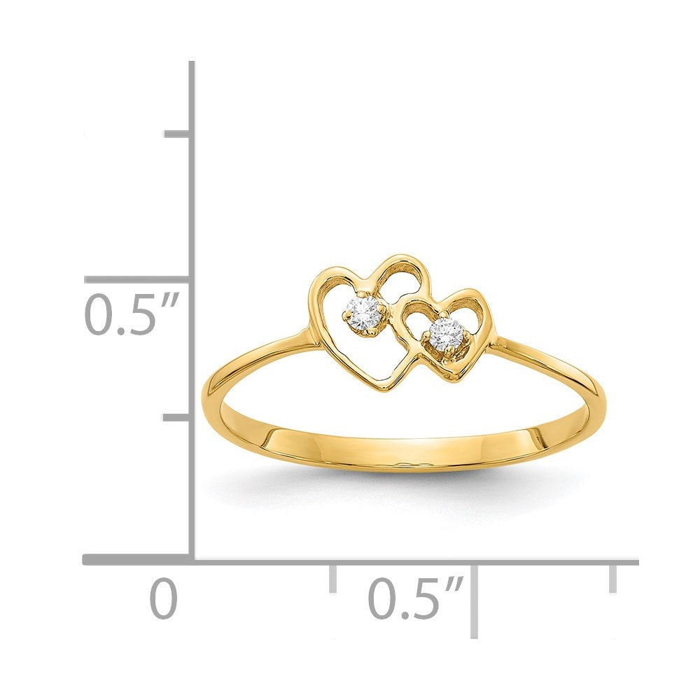 14K Gelbgold Herzring mit natürlichem Diamant 0,03 ct, Farbe G-H, Reinheit VS2/SI1