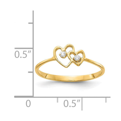 14K Gelbgold Herzring mit natürlichen Diamanten, poliert