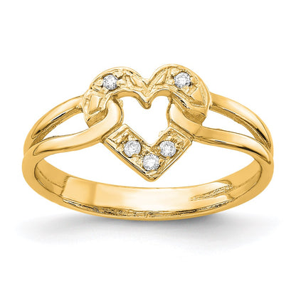 14K Gelbgold Herzring mit natürlichen Diamanten (0,04 ct Gesamtgewicht, Farbe G-I, Reinheit SI2/SI3)