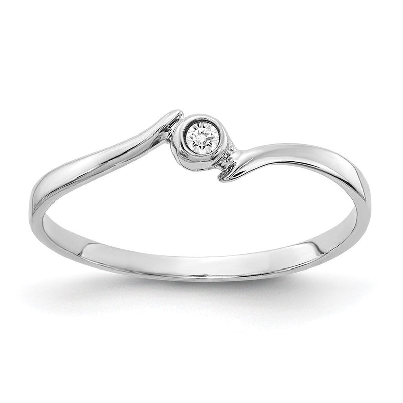 14K Weißgold Ring mit natürlichem Diamant 0,02 ct, rund, Zargenfassung