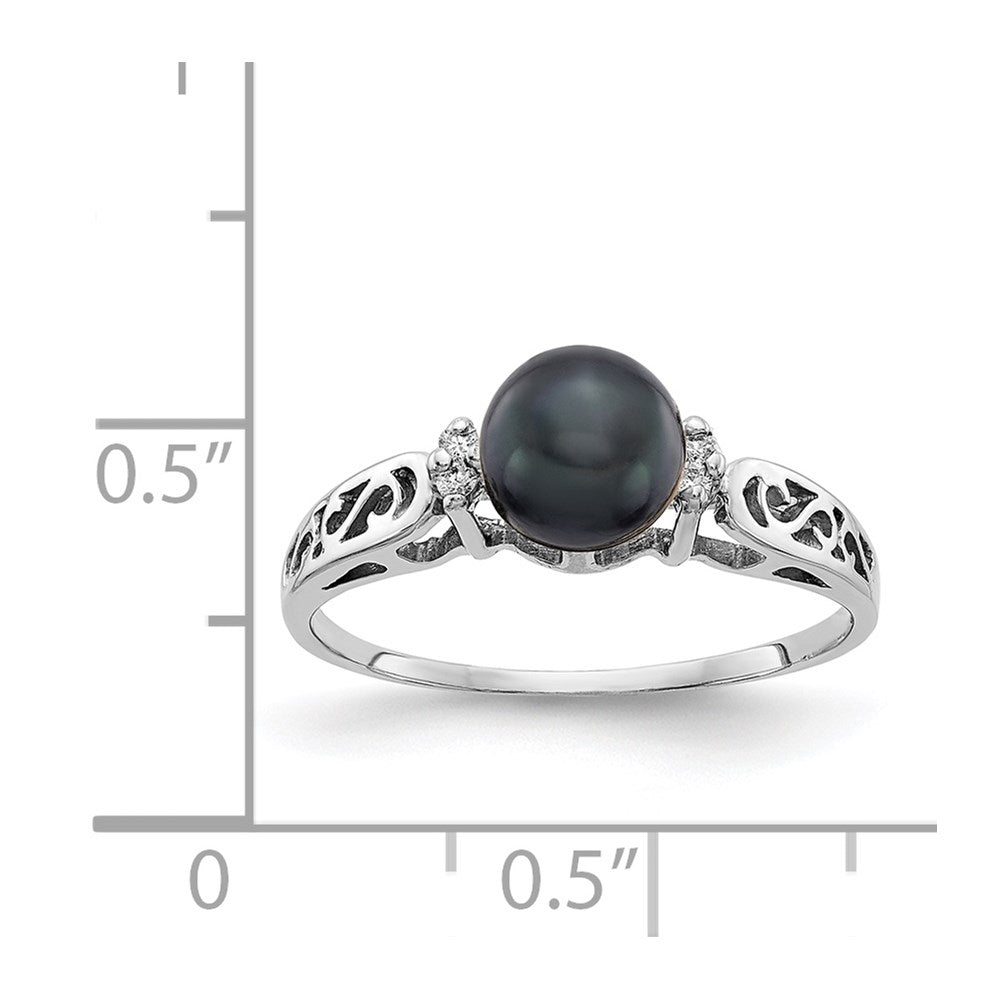 14K Weißgold Ring mit 6 mm schwarzer FW Zuchtperle AAA und echten Diamanten