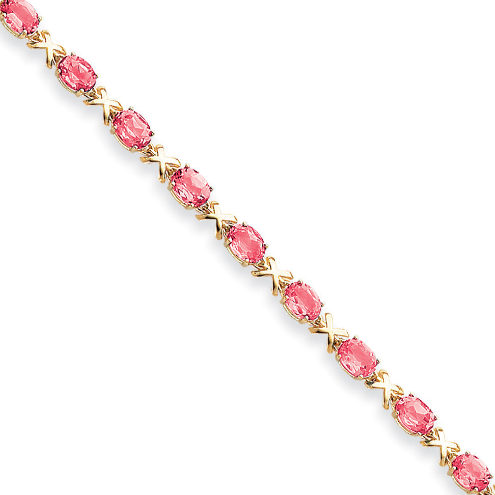 14K Gelbgold 7x5mm Oval Rosa Saphir Armband