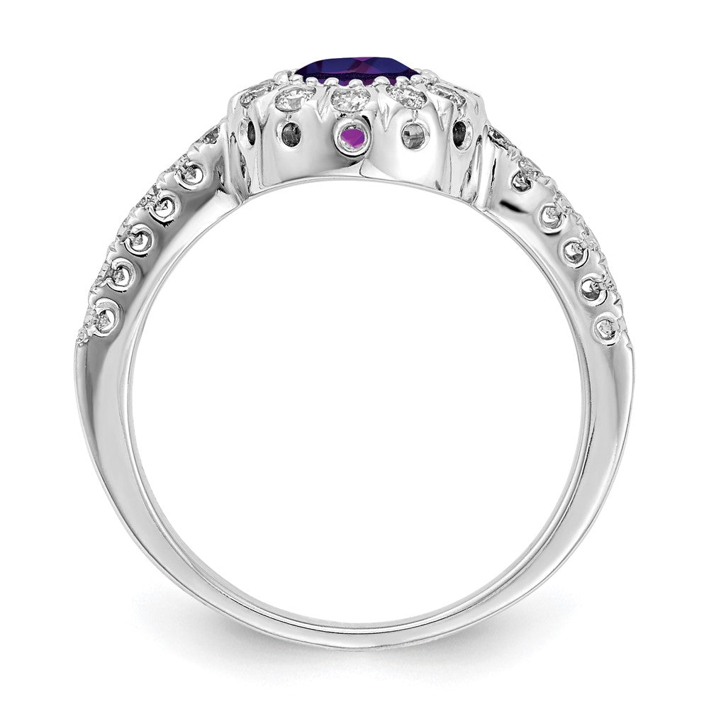 14K Weißgold Ring mit 5-mm-Amethyst im Karo-Schliff AA und echtem Diamant