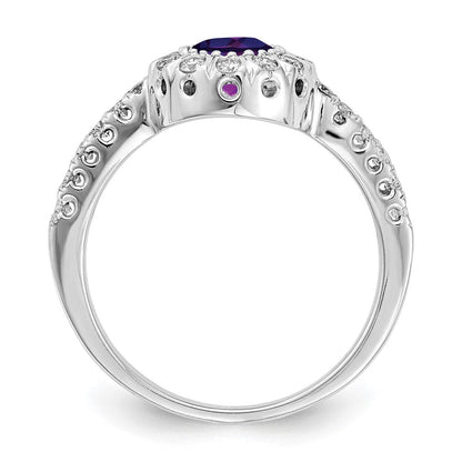 14K Weißgold Ring mit 5-mm-Amethyst im Karo-Schliff AA und echtem Diamant