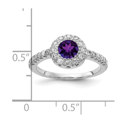 14K Weißgold Ring mit 5-mm-Amethyst im Karo-Schliff AA und echtem Diamant