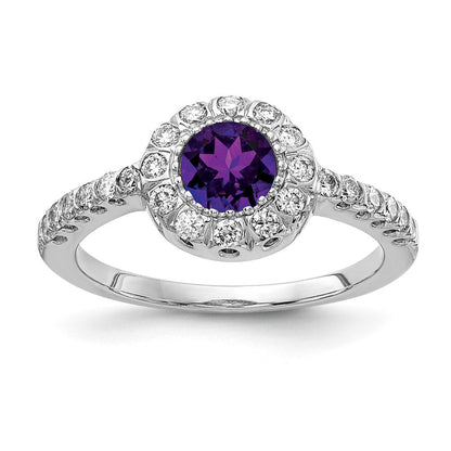 14K Weißgold Ring mit 5-mm-Amethyst im Karo-Schliff AA und echtem Diamant