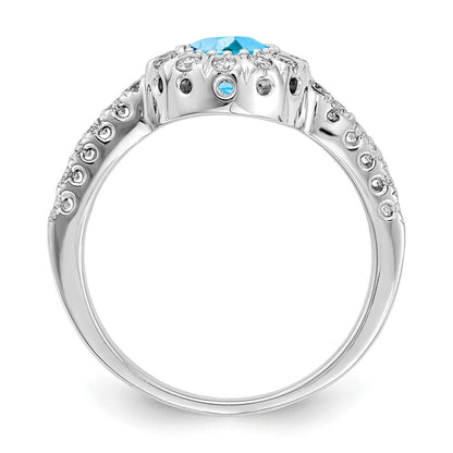 14K Weißgoldring mit blauem Schachbrett-Topas, 5 mm, AAA, und echten Diamanten