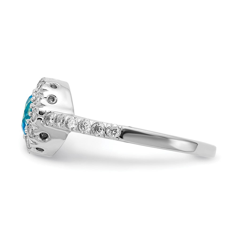 14K Weißgoldring mit blauem Schachbrett-Topas, 5 mm, AAA, und echten Diamanten