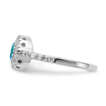 14K Weißgoldring mit blauem Schachbrett-Topas, 5 mm, AAA, und echten Diamanten
