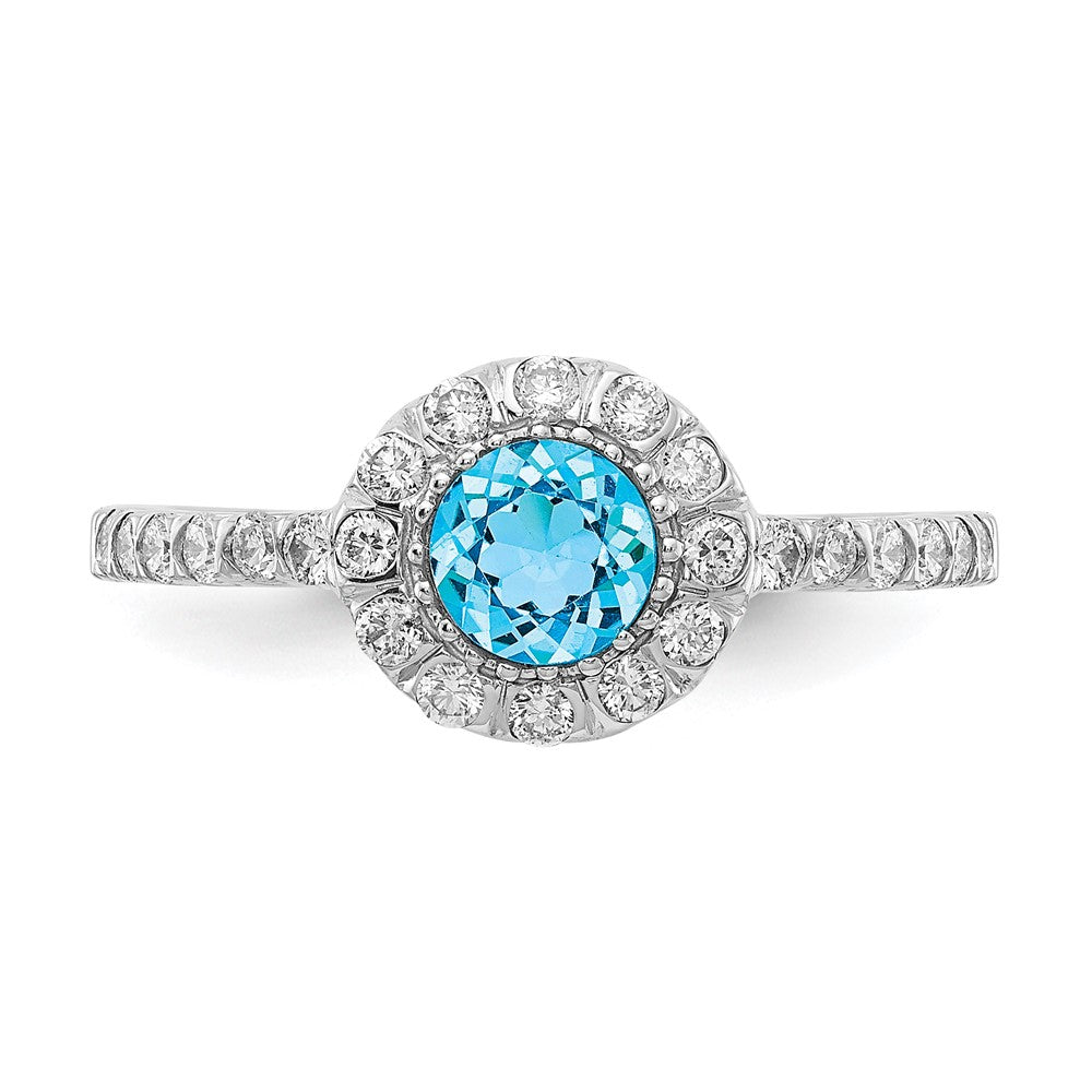 14K Weißgoldring mit blauem Schachbrett-Topas, 5 mm, AAA, und echten Diamanten