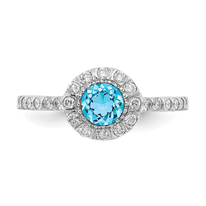 14K Weißgoldring mit blauem Schachbrett-Topas, 5 mm, AAA, und echten Diamanten