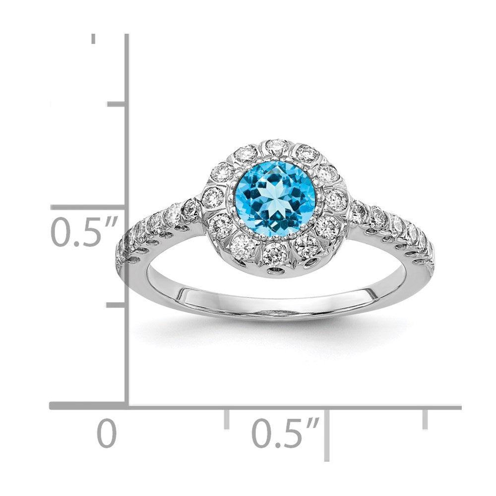 14K Weißgoldring mit blauem Schachbrett-Topas, 5 mm, AAA, und echten Diamanten