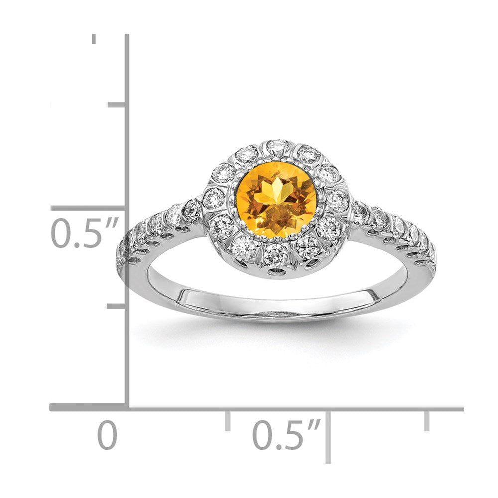 14K Weißgold Ring mit 5-mm-Citrin VS und echten Diamanten