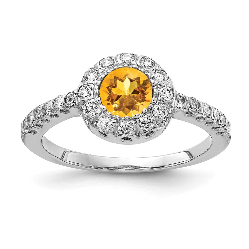 14K Weißgold Ring mit 5-mm-Citrin VS und echten Diamanten