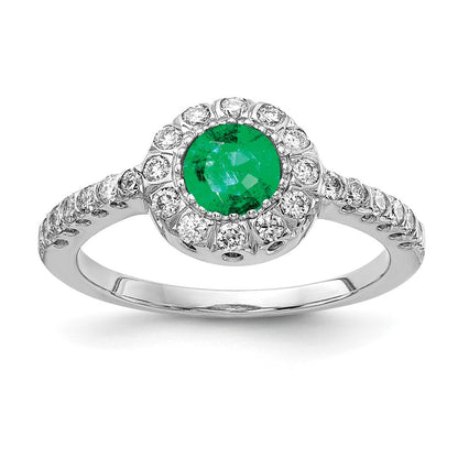 14K Weißgold 5mm Smaragd A Echt Diamant Ring