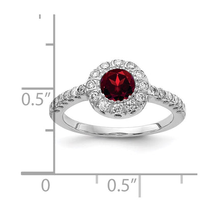14K Weißgold Ring mit 5-mm-Granat AA und echten Diamanten