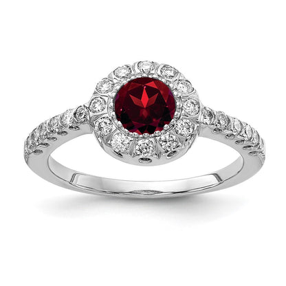 14K Weißgold Ring mit 5-mm-Granat AA und echten Diamanten