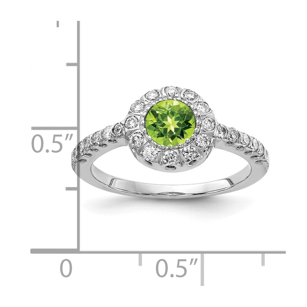 14K Weißgold Ring mit 5-mm-Peridot AAA und echten Diamanten