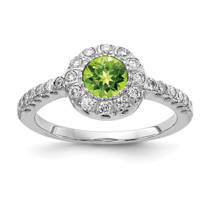 14K Weißgold Ring mit 5-mm-Peridot AAA und echten Diamanten