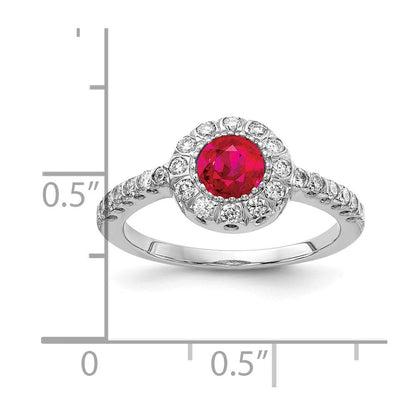 14K Weißgold 5mm Rubin A Echt Diamant Ring