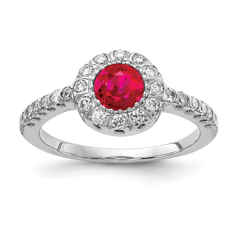 14K Weißgold 5mm Rubin A Echt Diamant Ring