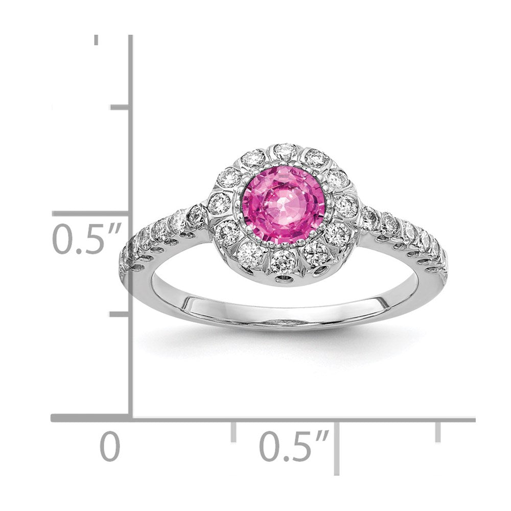 14K Weißgold 5mm Rosa Saphir A Echt Diamant Ring