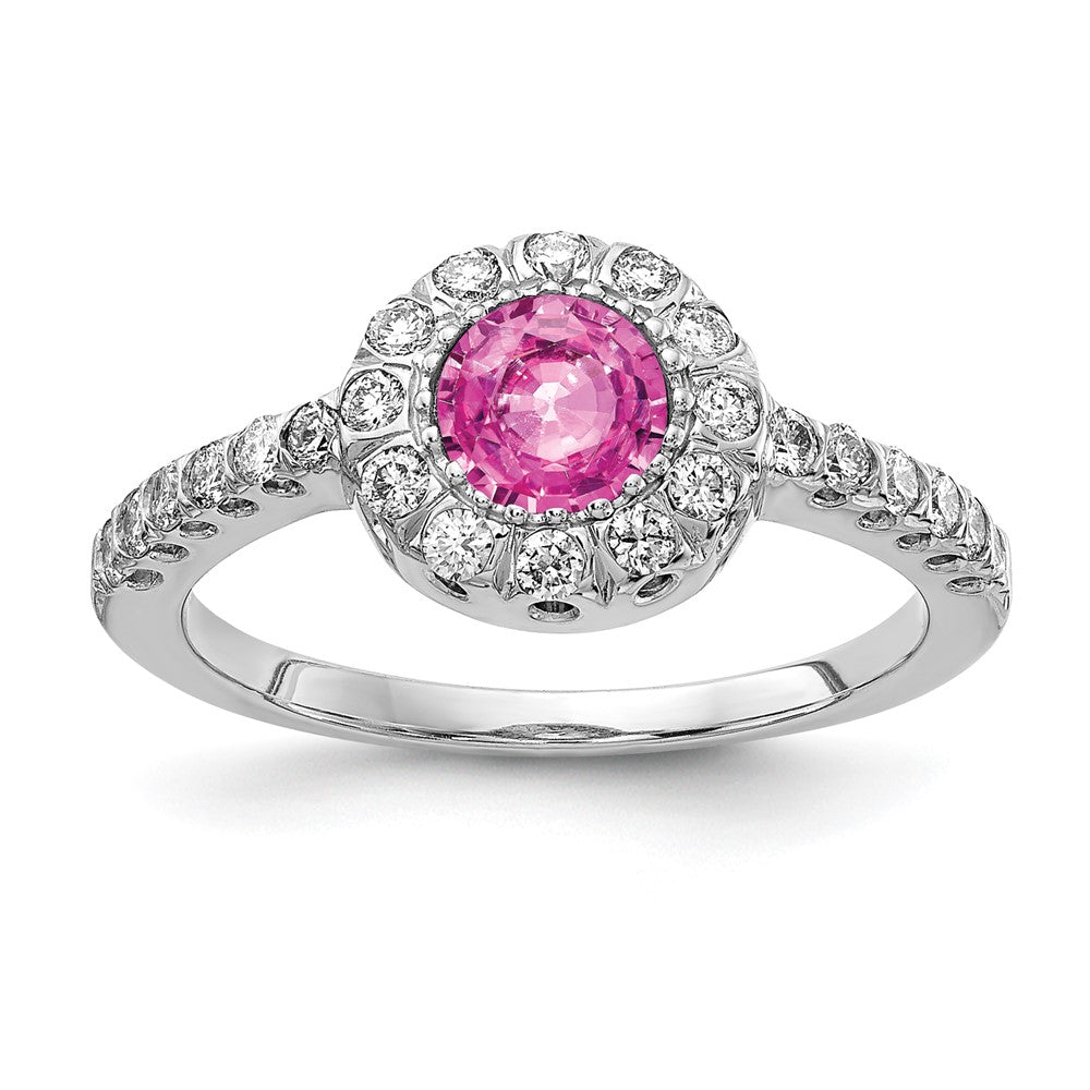 14K Weißgold 5mm Rosa Saphir A Echt Diamant Ring
