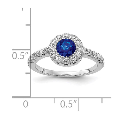 14K Weißgold 5mm Saphir A Echt Diamant Ring