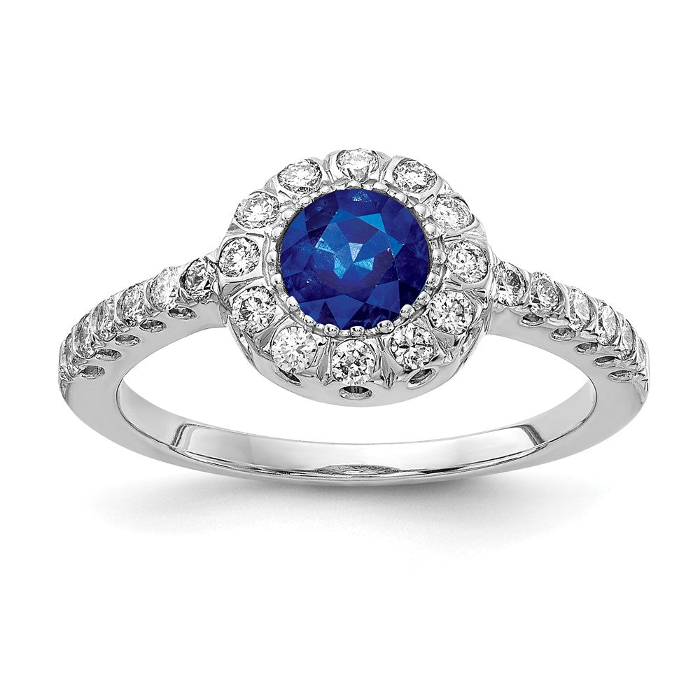 14K Weißgold 5mm Saphir A Echt Diamant Ring