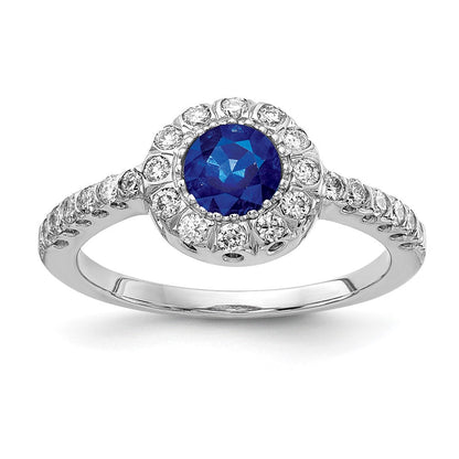 14K Weißgold 5mm Saphir A Echt Diamant Ring