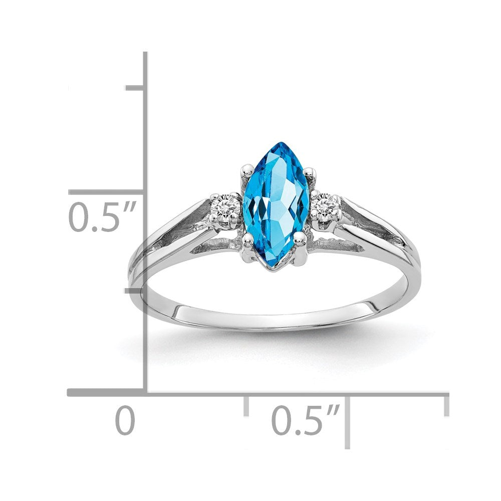14K Weißgoldring mit 8x4-mm-Blautopas im Marquise-Schliff der Güteklasse AA und echten Diamanten