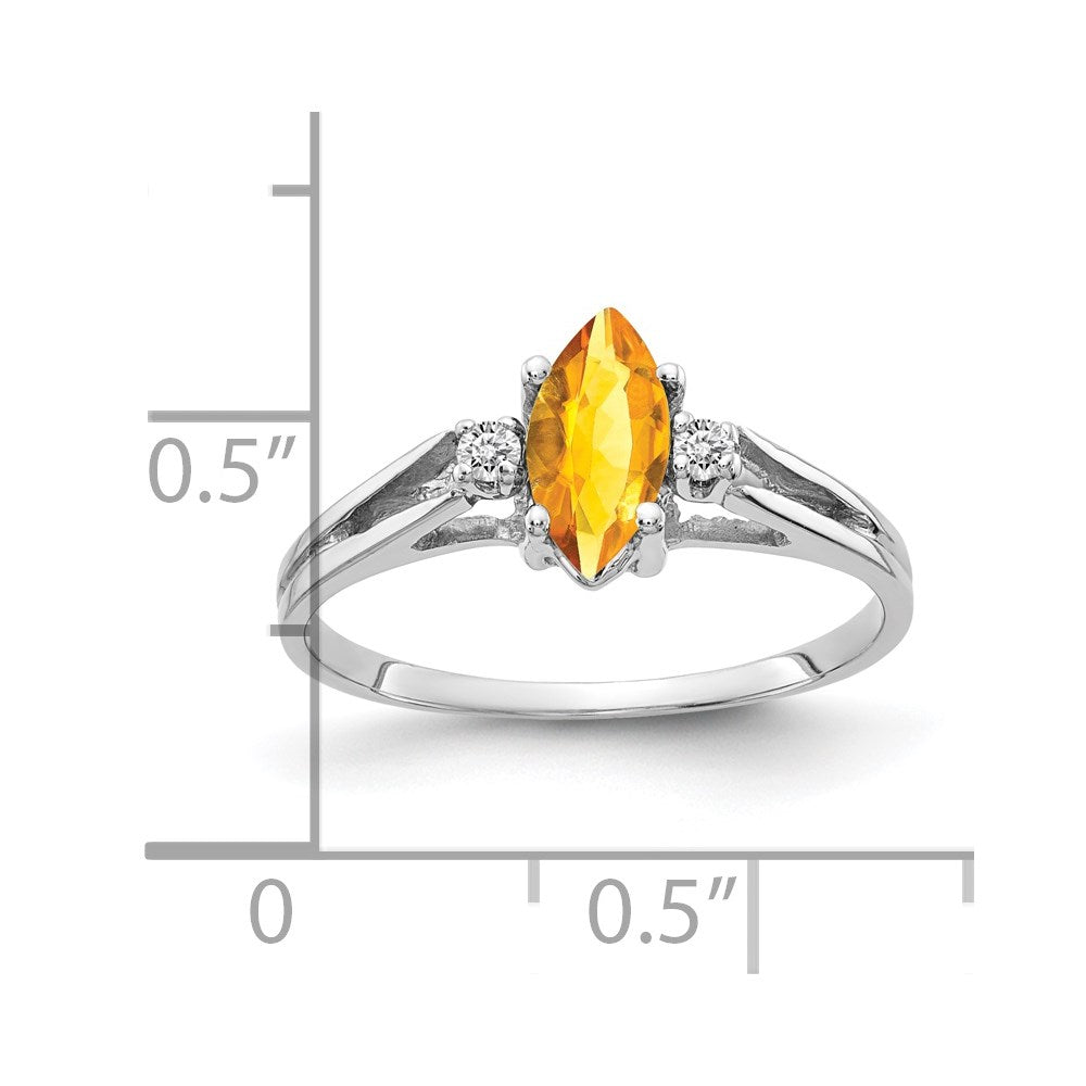 14K Weißgold Ring mit Citrin AAA im Marquise-Schliff, 8x4 mm, und echten Diamanten