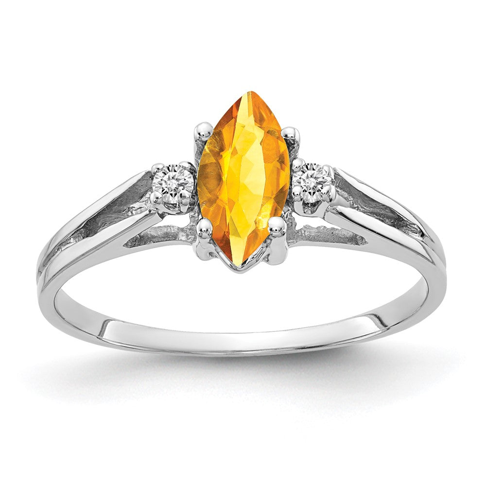 14K Weißgold Ring mit Citrin AAA im Marquise-Schliff, 8x4 mm, und echten Diamanten