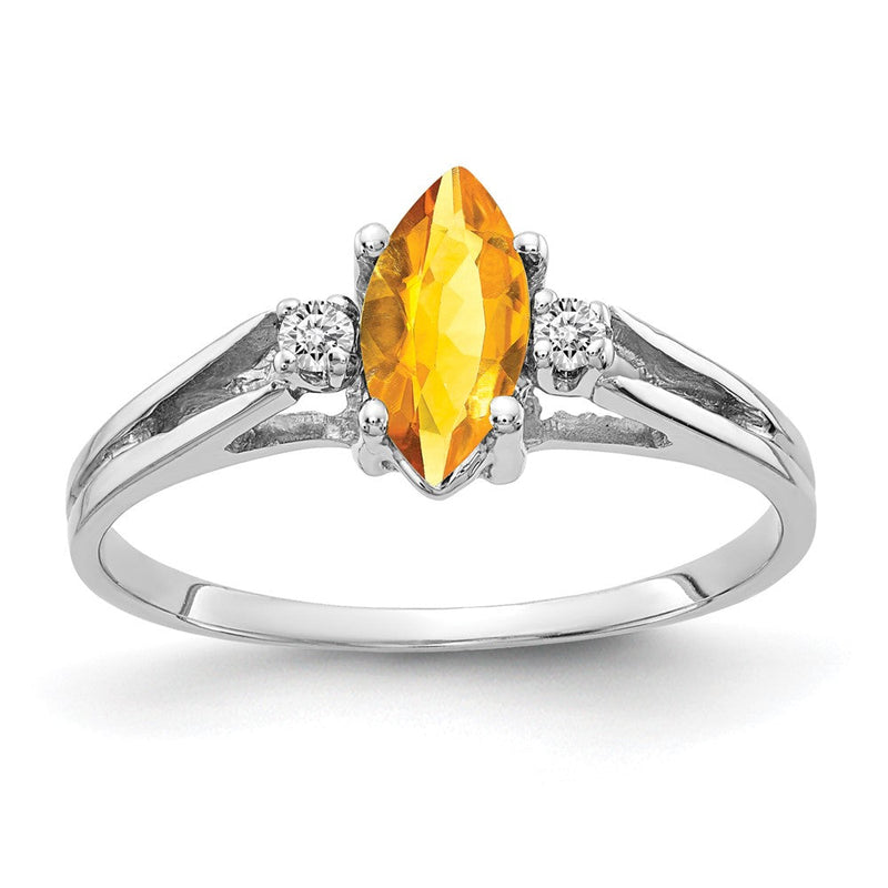 14K Weißgold Ring mit 8x4 mm Citrin im Marquise-Schliff, AA-Qualität, und echten Diamanten