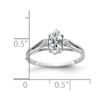 Massiv 14K Weißgold 8x4mm Marquise Zirkonia Aa Synthetisch Zirkonia Ring