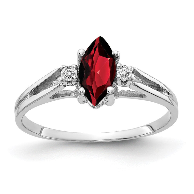 14K Weißgold Ring mit 8x4mm Granat im Marquise-Schliff, A, und echten Diamanten