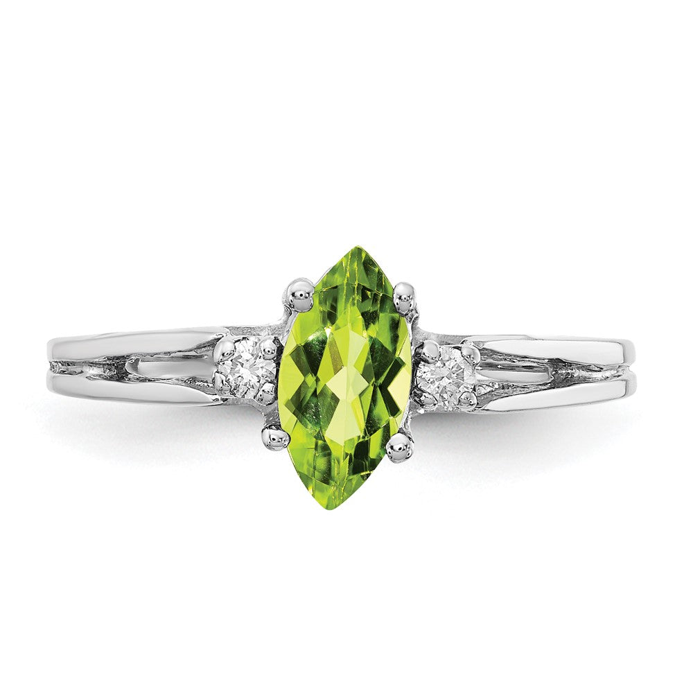14K Weißgold 8x4mm Marquise Peridot A Diamant Ring