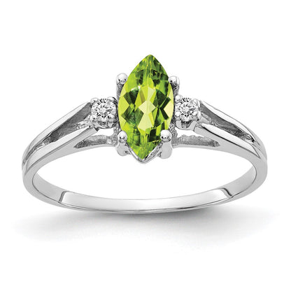 14K Weißgold 8x4mm Marquise Peridot A Diamant Ring