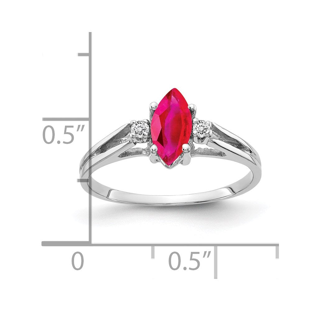 14K Weißgold Ring mit Rubin im Marquise-Schliff 8x4 mm AA und echten Diamanten