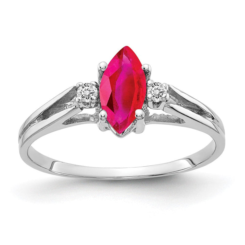 14K Weißgold Ring mit 8x4 mm Rubin im Marquise-Schliff (AAA) und echten Diamanten