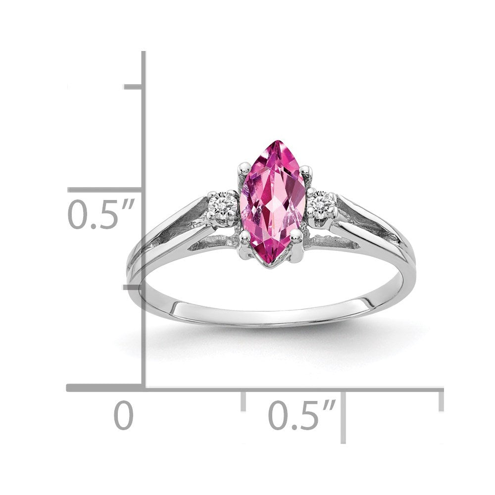 14K Weißgold Ring mit 8x4mm pinkem Saphir in Marquise-Form und einem echten Diamanten