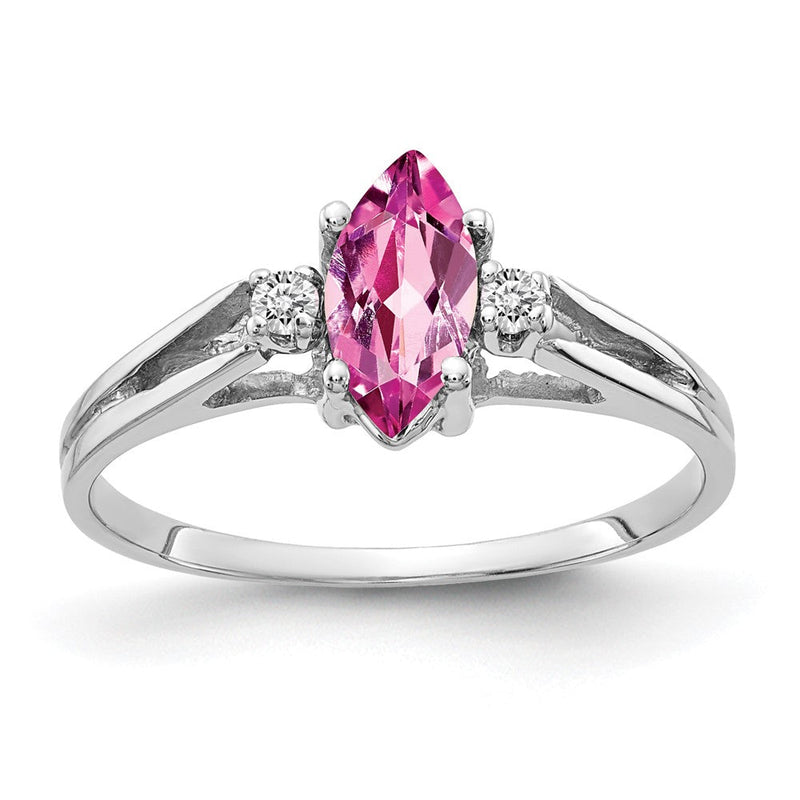 14K Weißgoldring mit Marquise rosa Saphir AAA 8x4 mm und echten Diamanten