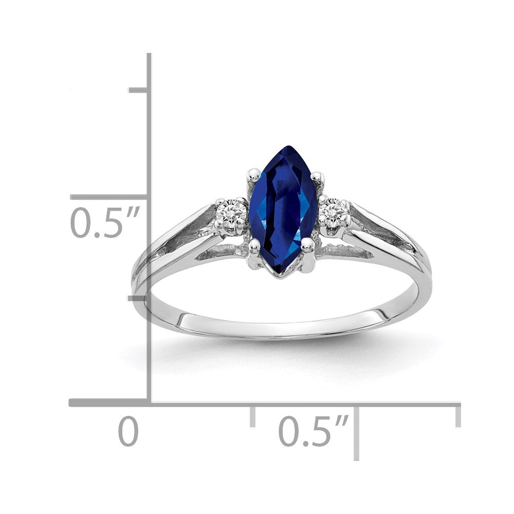 14K Weißgold Ring mit 8x4mm Saphir in Marquise-Form (A) und echtem Diamant