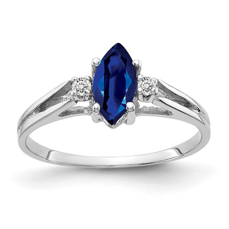14K Weißgold Ring mit 8x4mm Saphir im Marquise-Schliff (AAA) und echten Diamanten