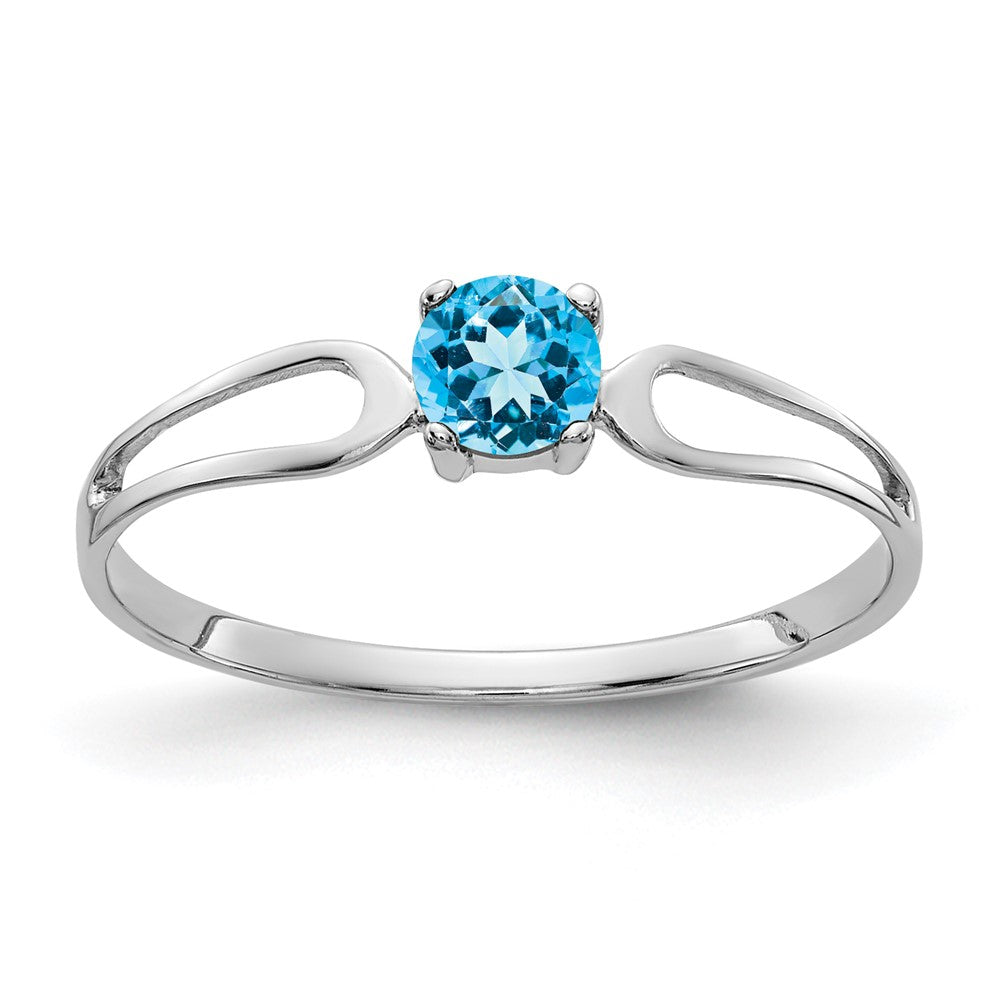 14K Weißgold Ring mit 4 mm Blautopas