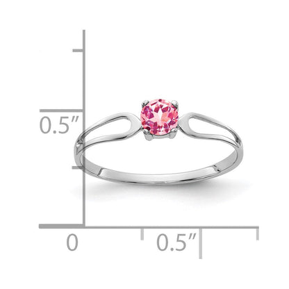 Solid 14K Weißgold Ring mit 4 mm simuliertem rosafarbenem Turmalin