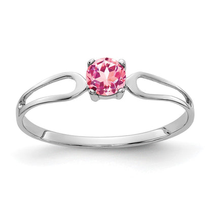 Solid 14K Weißgold Ring mit 4 mm simuliertem rosafarbenem Turmalin