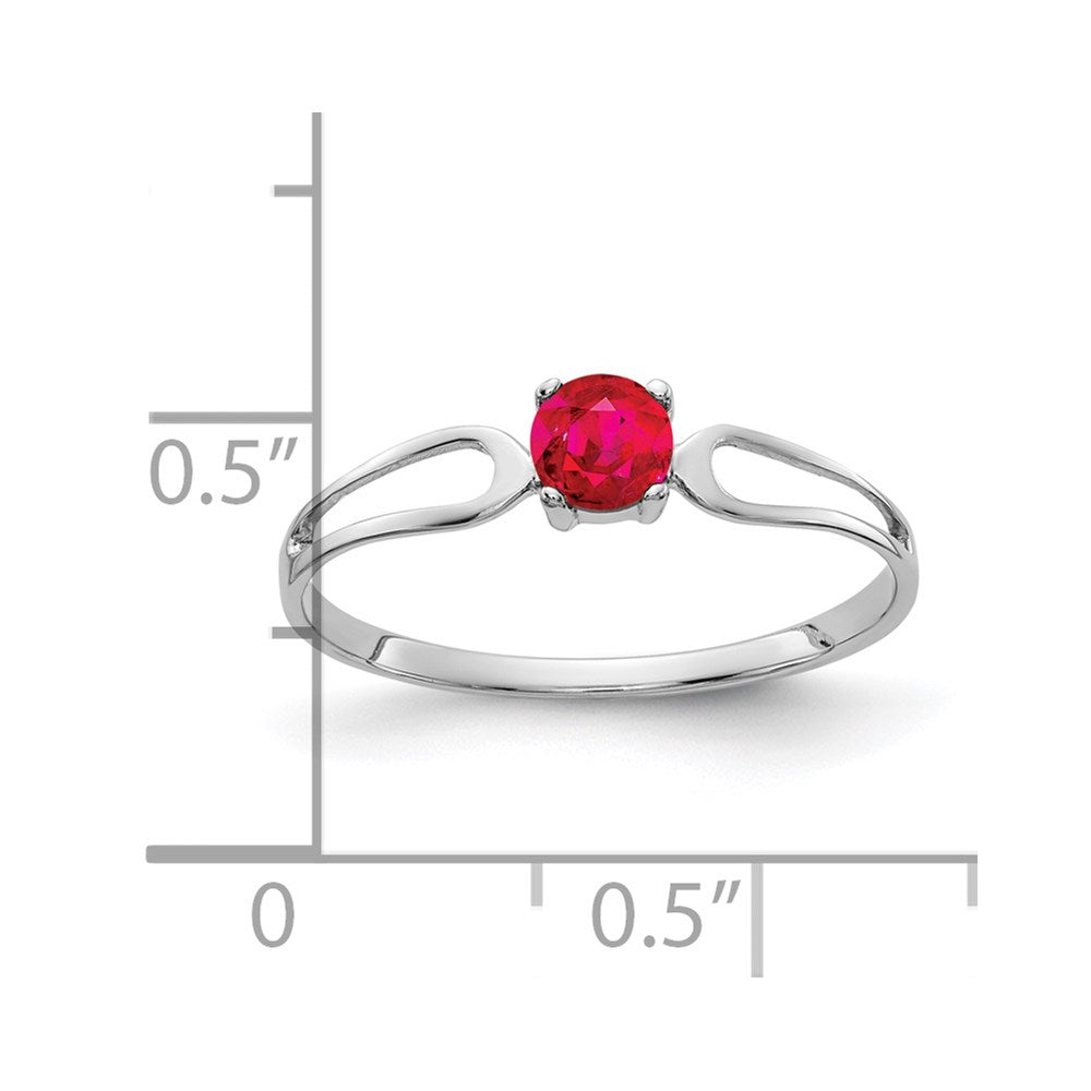 Massiv 14K Weißgold 4mm Synthetisch Rubin Ring