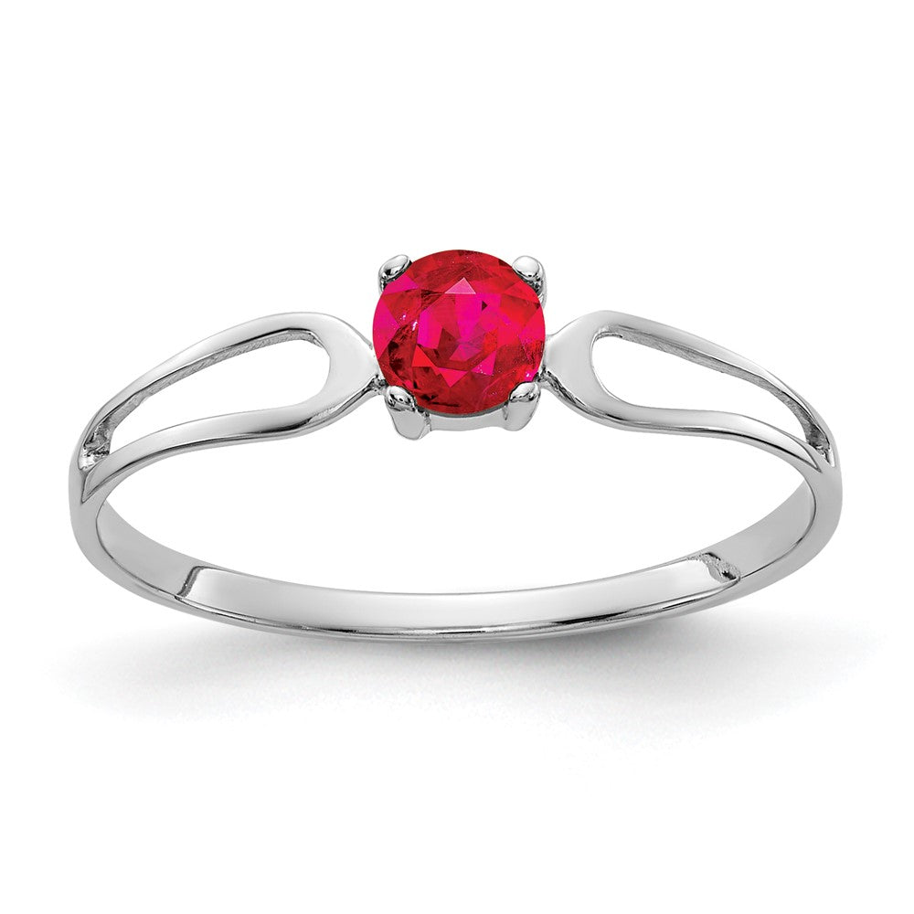 Massiv 14K Weißgold 4mm Synthetisch Rubin Ring