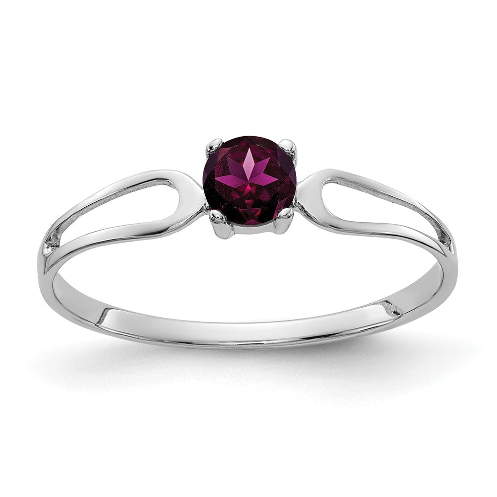 Massivring aus 14K (585) Weißgold mit 4-mm-simuliertem Rhodolith-Granat